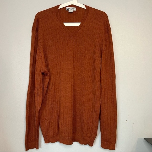 Bachrach Other - BACHRACH Men's 100% Merino Wool Knit Pullover Sweater Orange Sz XL V Neck Preppy